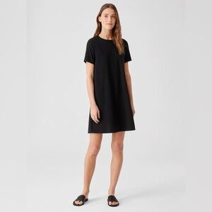 EILEEN FISHER - PIMA COTTON STRETCH JERSEY T-SHIRT DRESS in Black. Size: XS